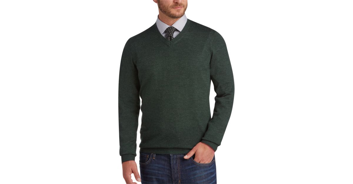 Joseph Abboud Dark Green V-Neck Merino Wool Sweater - Men ... - 1200 x 627 jpeg 34kB
